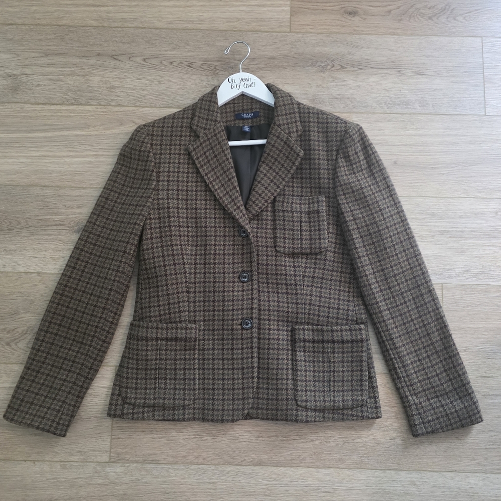 PRISTINE Ralph Lauren Wool Check Tweed Chaps Blazer Size 12 Brown Hunter Green
